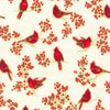 Fabric Cardinal birds on green and gold cotton fabric - Holiday Charms - Robert Kaufman