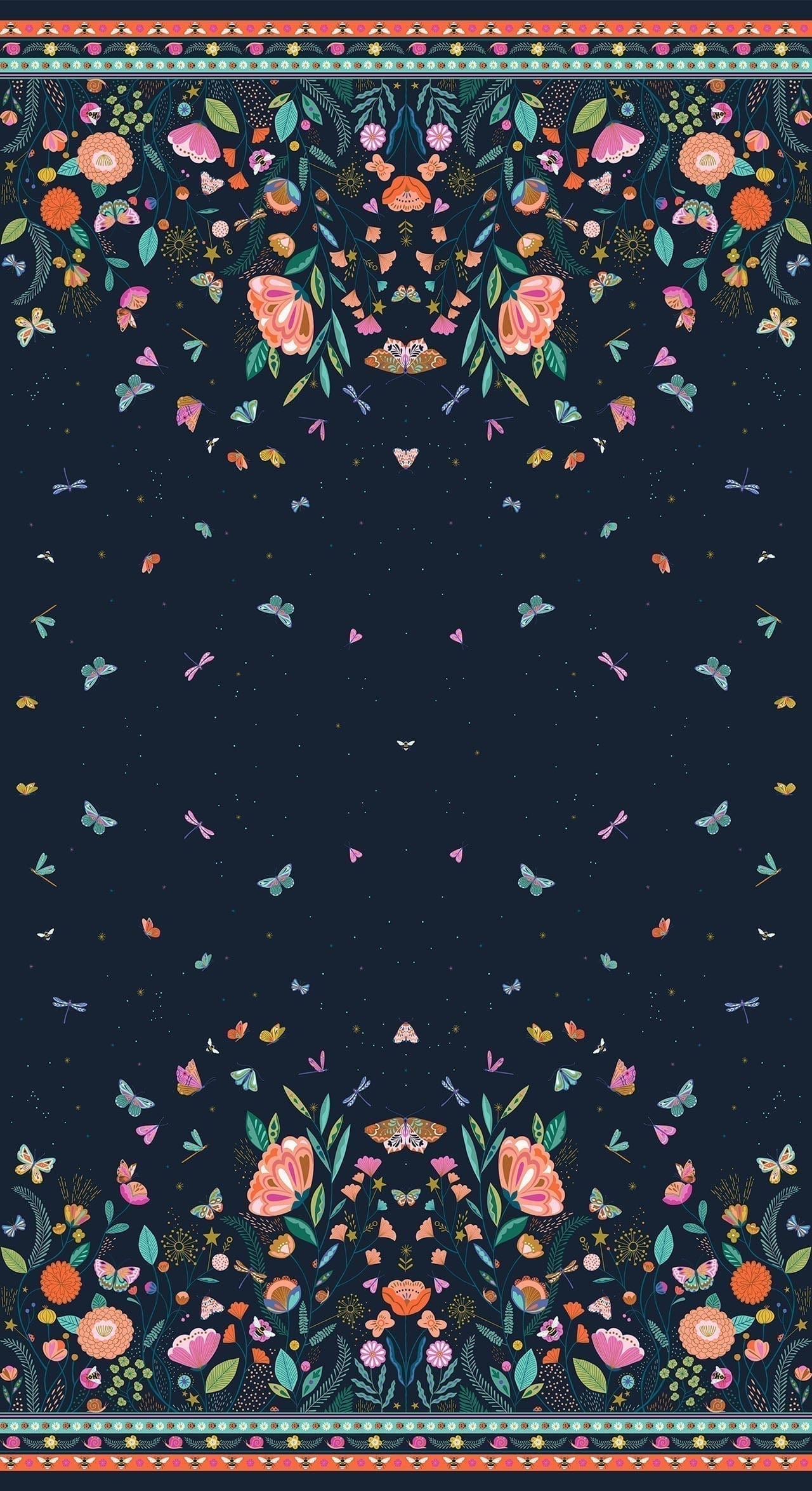 Fabric Climbing Flowers and Bees on Mint Green cotton fabric - Flutter By by Dashwood Studio