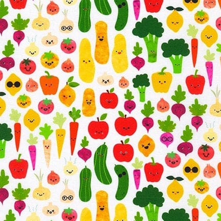Fabric Colourful Jam and Pickle Jars on White cotton fabric - Farm to Table by Robert Kaufman