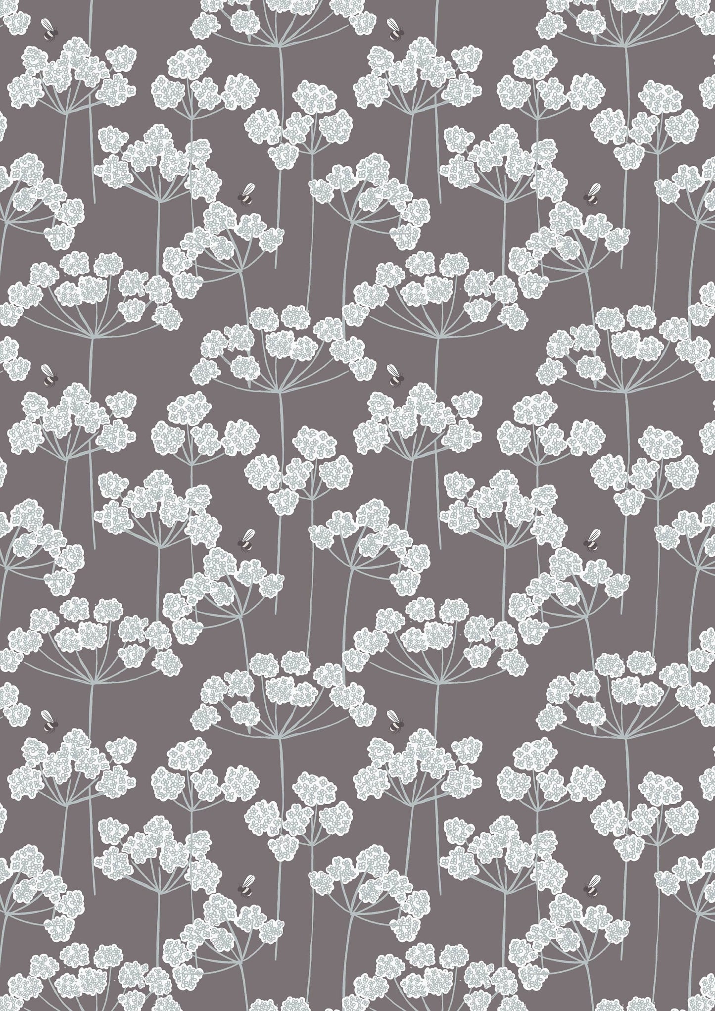 Fabric Cow parsley floral plant on brown cotton fabric - Country Life Reloved by Lewis & Irene