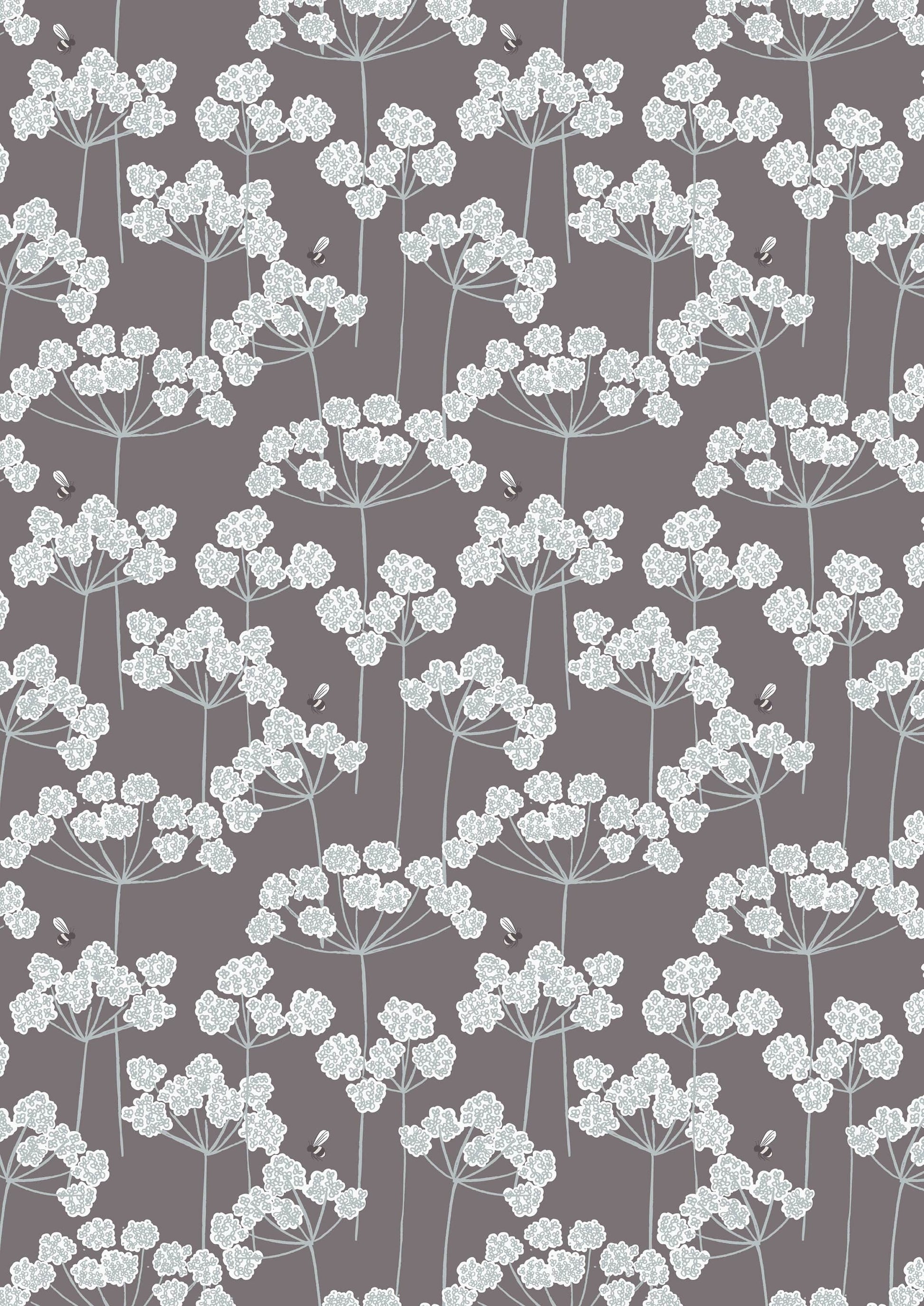Fabric Cow parsley floral plant on brown cotton fabric - Country Life Reloved by Lewis & Irene