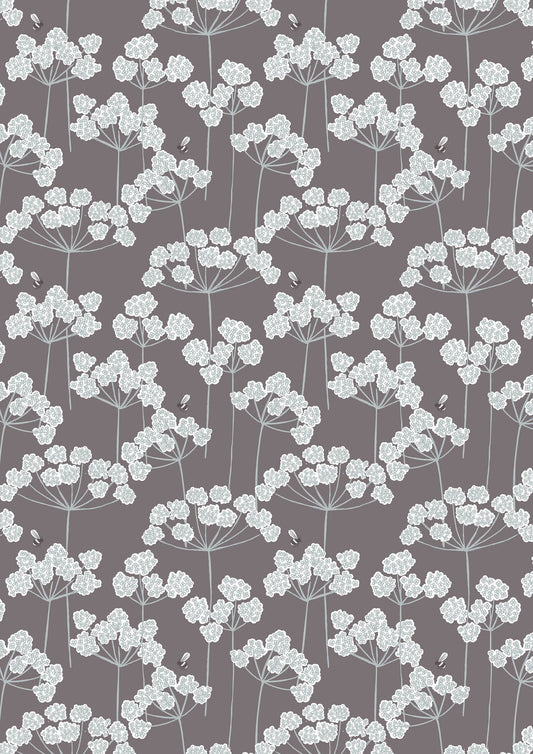 Fabric Cow parsley floral plant on brown cotton fabric - Country Life Reloved by Lewis & Irene
