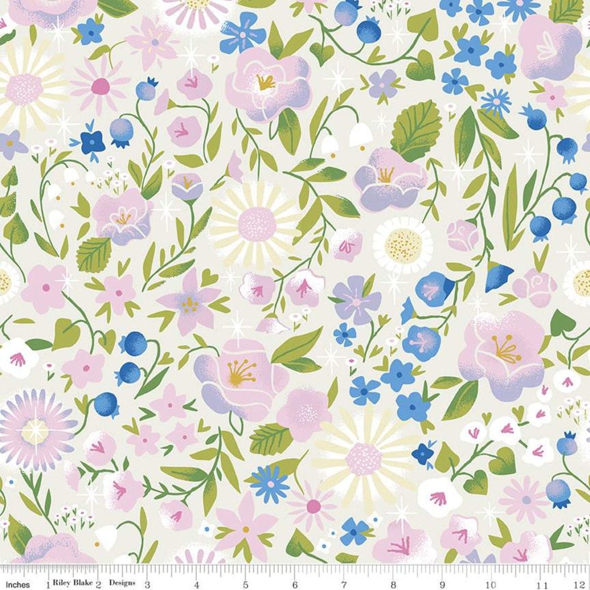 Fabric Cream and pink rose floral cotton fabric - 'Little Briar Rose' Riley Blake