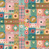 Fabric Cream Tulips on teal cotton fabric  - 'Tree Of Life' Dashwood Studio