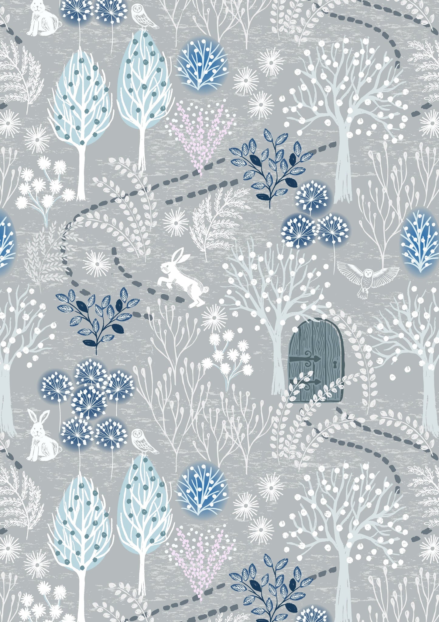 Fabric (custom order) Rabbits on midnight blue cotton - The Secret Winter Garden - Lewis & Irene