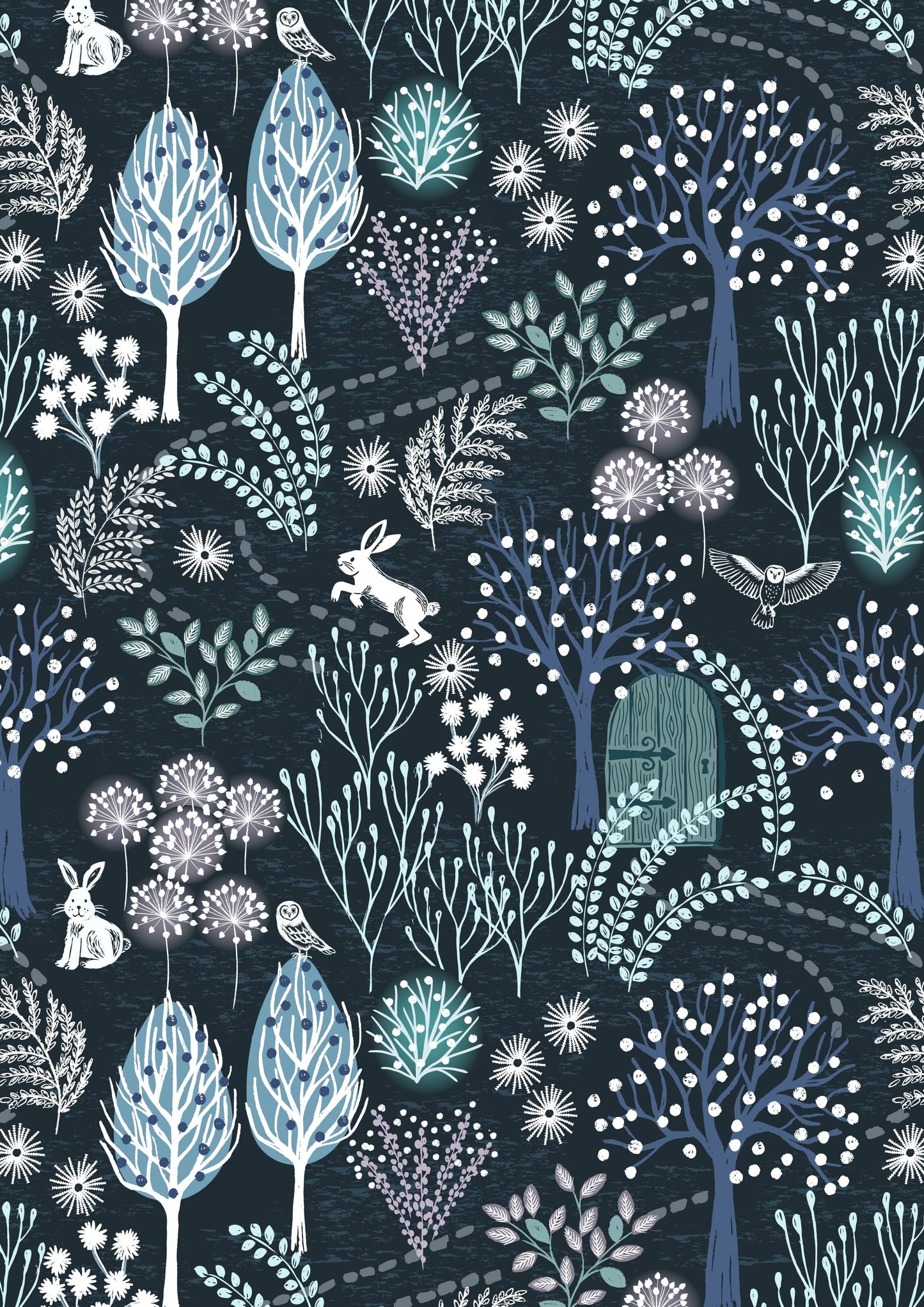 Fabric (custom order) Rabbits on midnight blue cotton - The Secret Winter Garden - Lewis & Irene