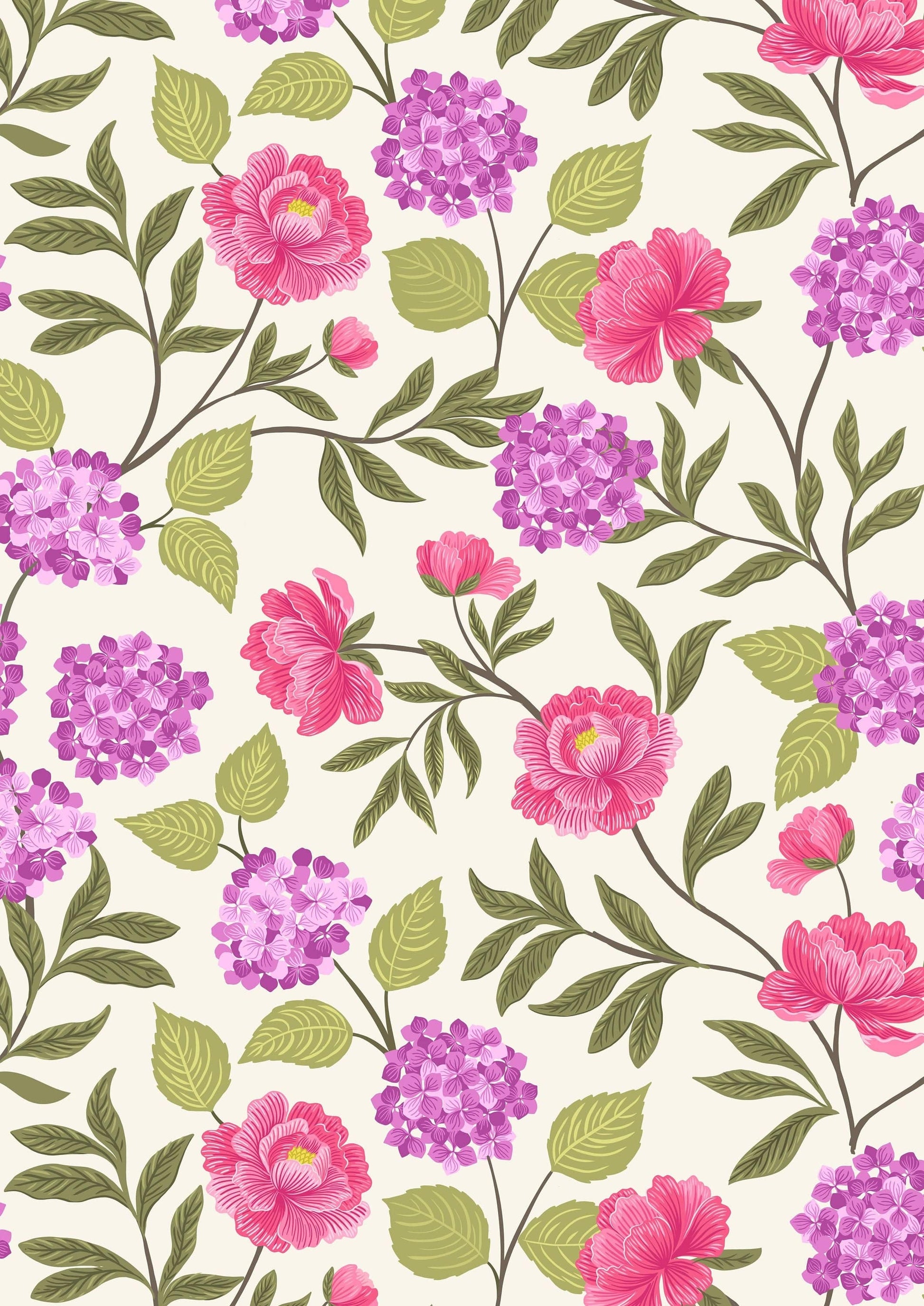 Fabric Dahlia hearts on light brown cotton fabric - Love Blooms by Lewis & Irene