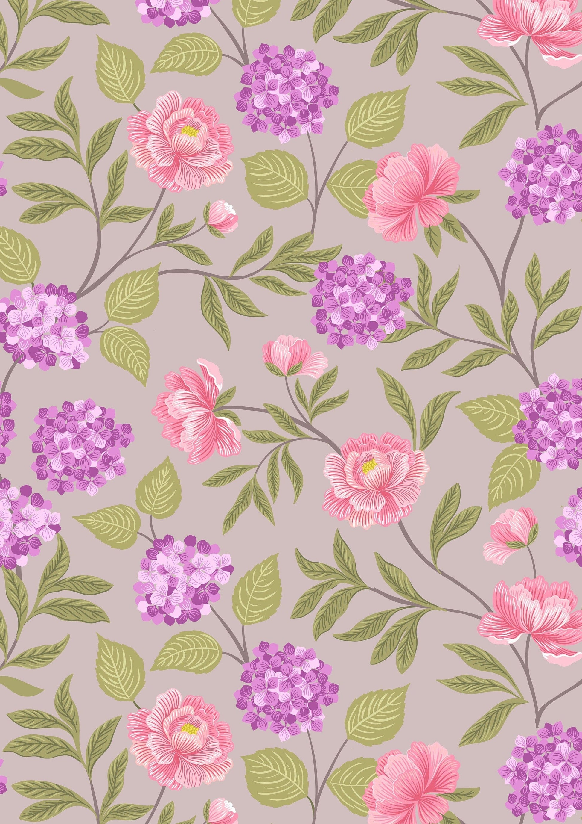 Fabric Dahlia's hearts on pale pink cotton fabric - Love Blooms by Lewis & Irene