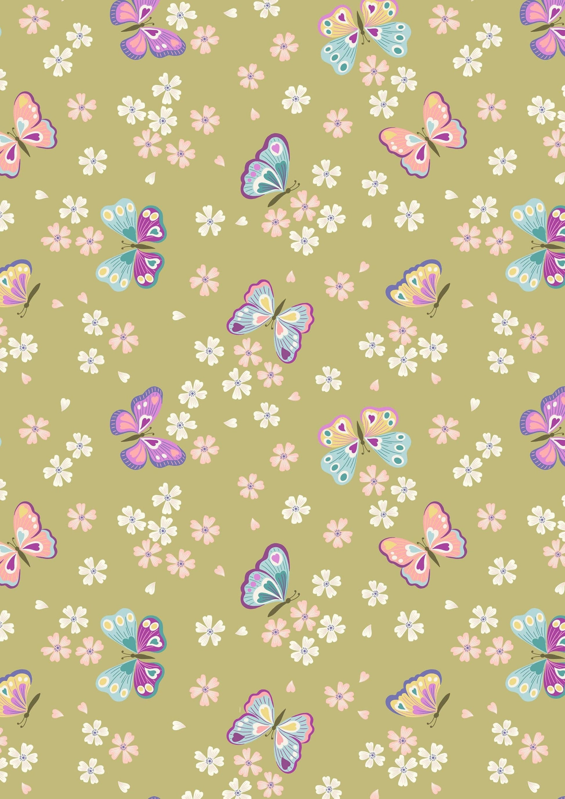 Fabric Dahlia's hearts on pale pink cotton fabric - Love Blooms by Lewis & Irene