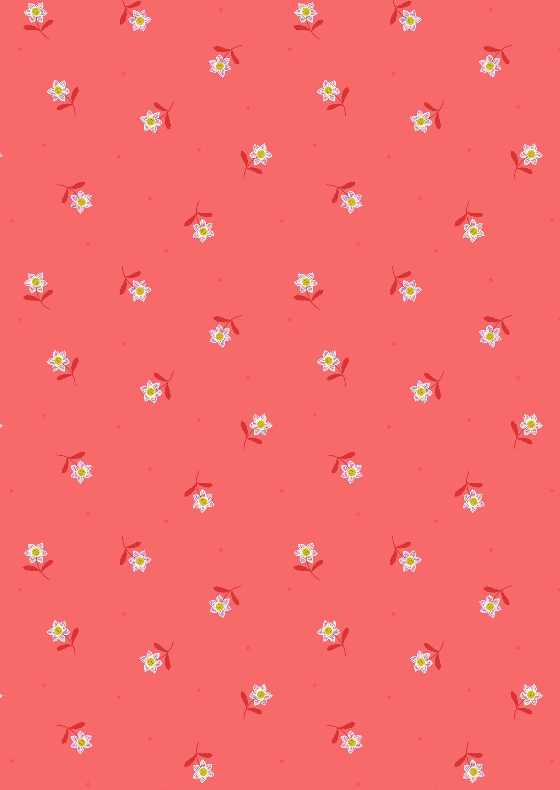 Fabric Daises on a cream cotton fabric 'Hibiscus Hummingbird'