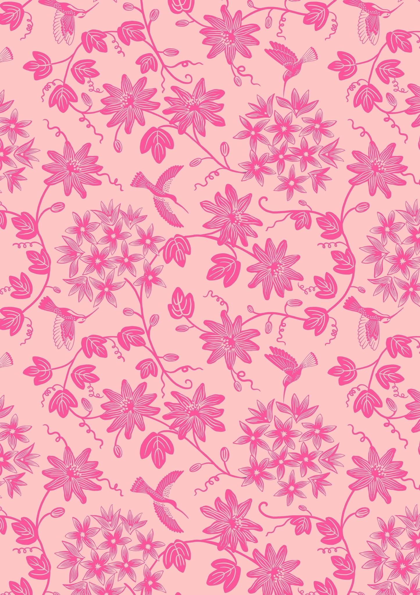 Fabric Daises on a cream cotton fabric 'Hibiscus Hummingbird'