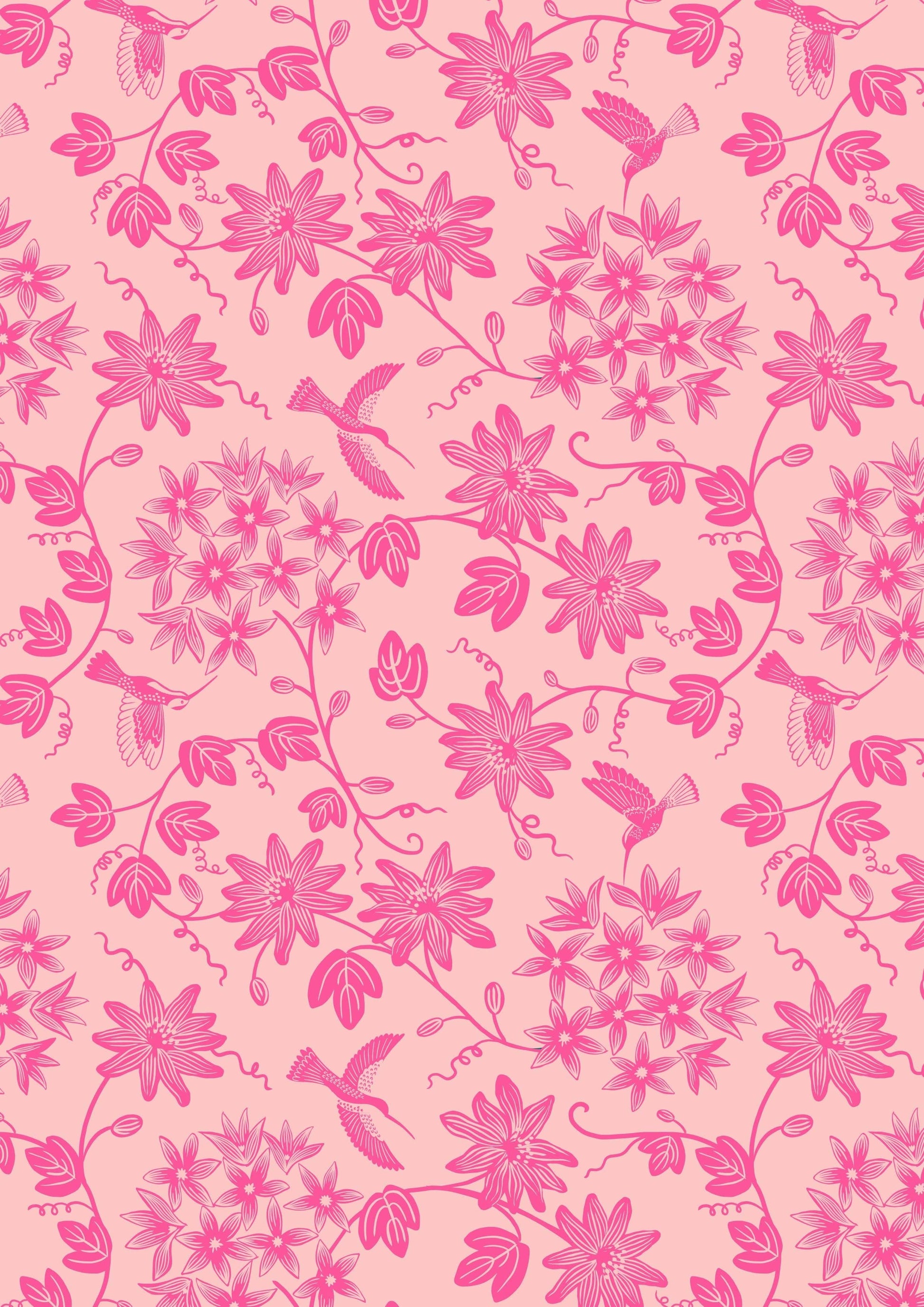 Fabric Daises on a cream cotton fabric 'Hibiscus Hummingbird'