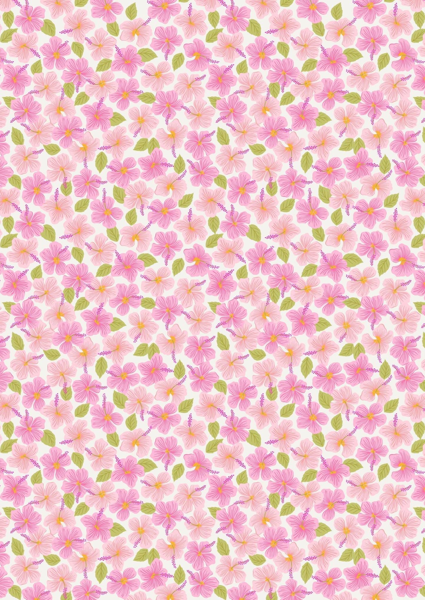 Fabric Daises on a cream cotton fabric 'Hibiscus Hummingbird'