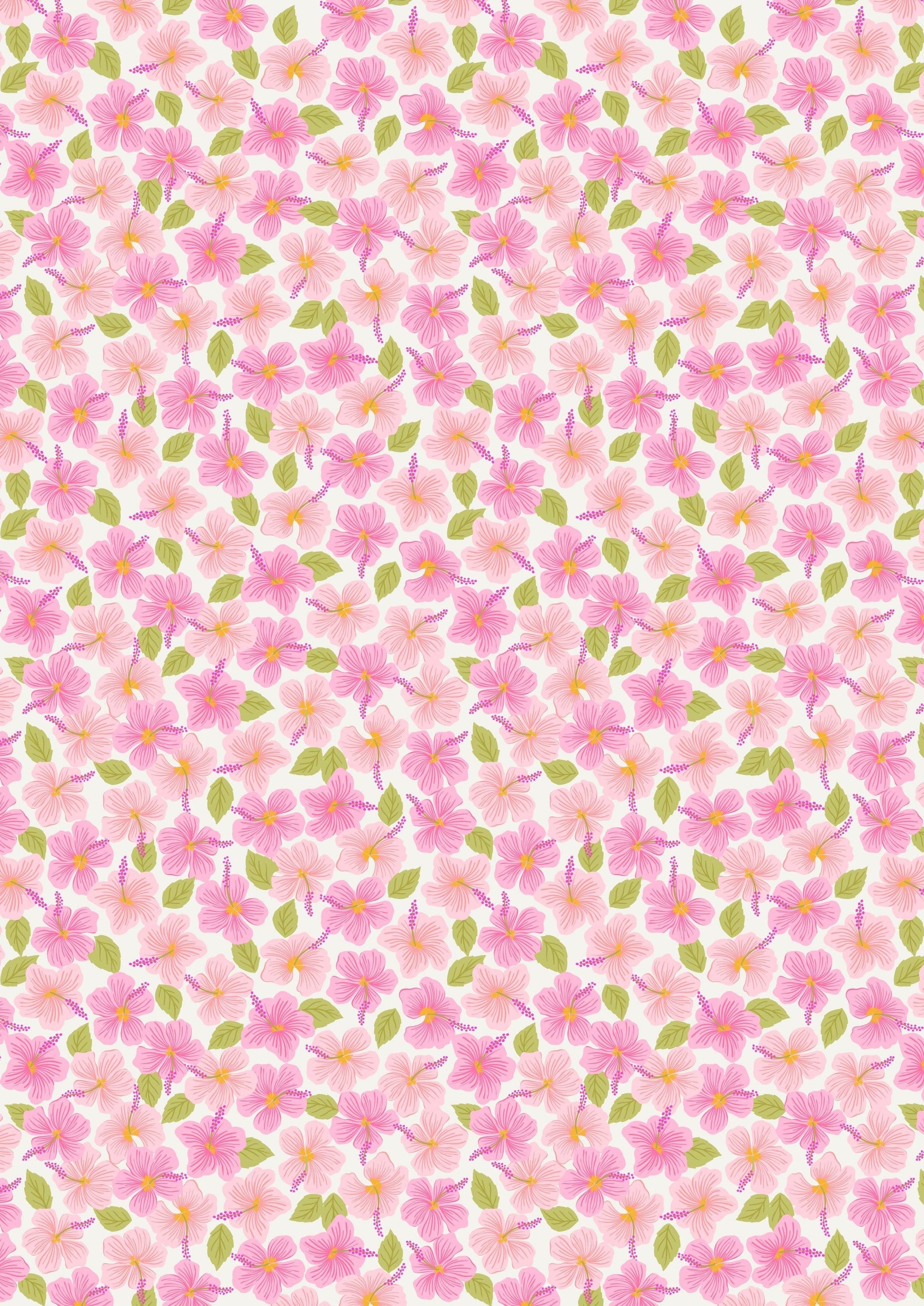 Fabric Daises on a cream cotton fabric 'Hibiscus Hummingbird'