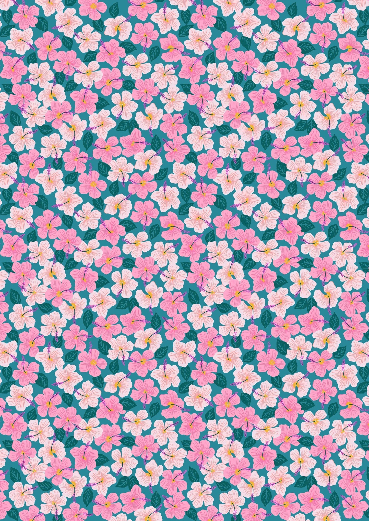 Fabric Daises on a cream cotton fabric 'Hibiscus Hummingbird'