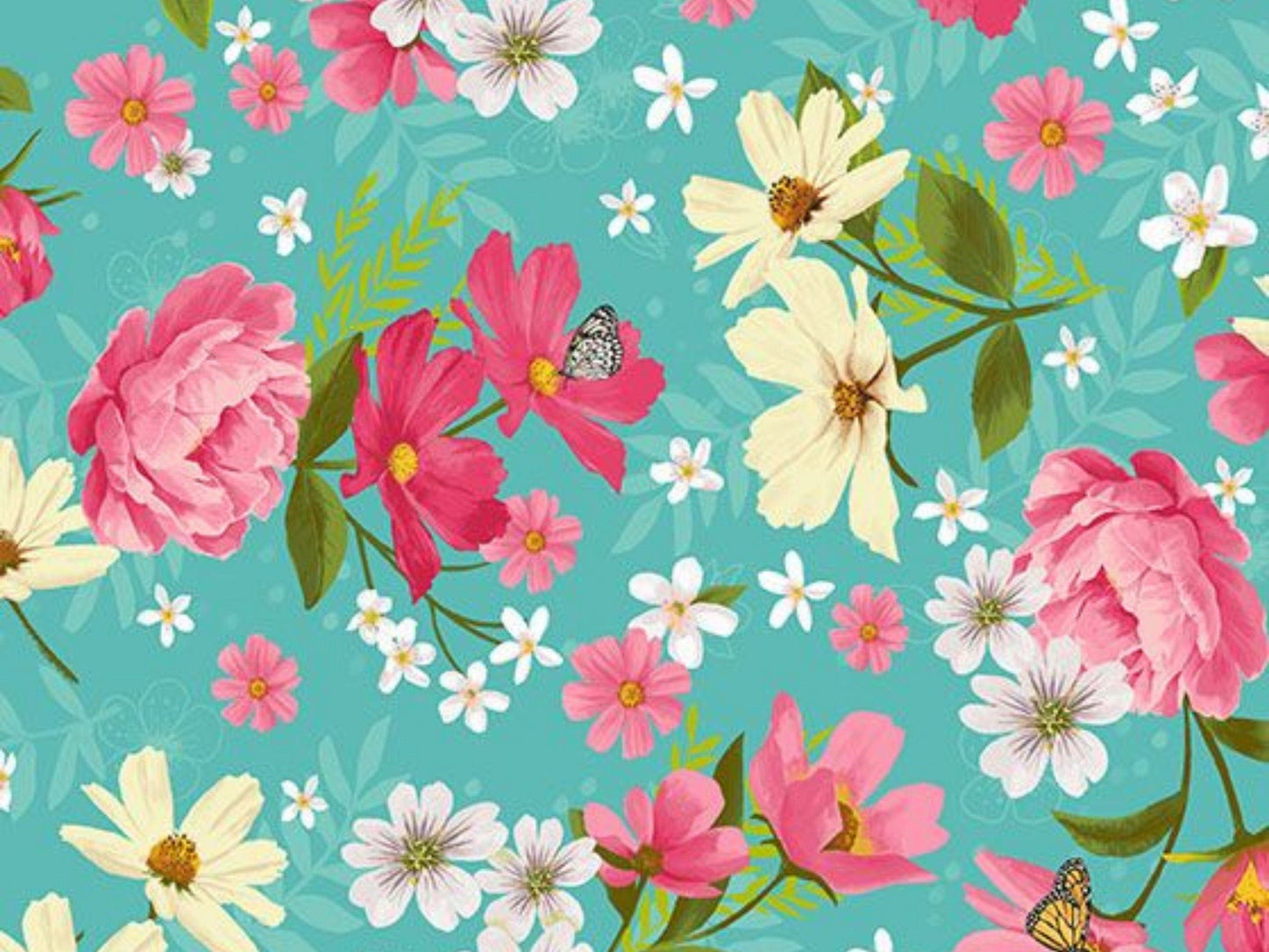 Fabric Dark Teal 'Peacock Garden' 100% cotton fabric - Clothworks
