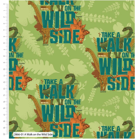 Fabric Dinosaurs on green leaves cotton fabric - Craft Cotton Co