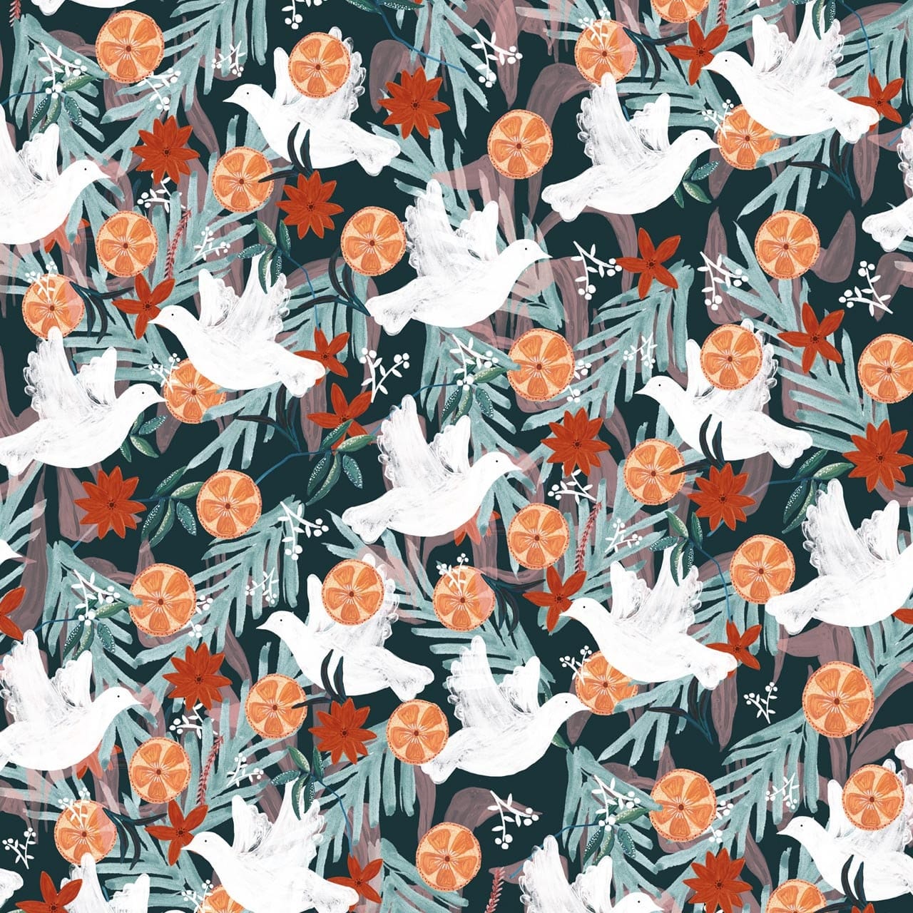 Fabric Doves on navy blue cotton fabric - Spice by Dashwood Studio