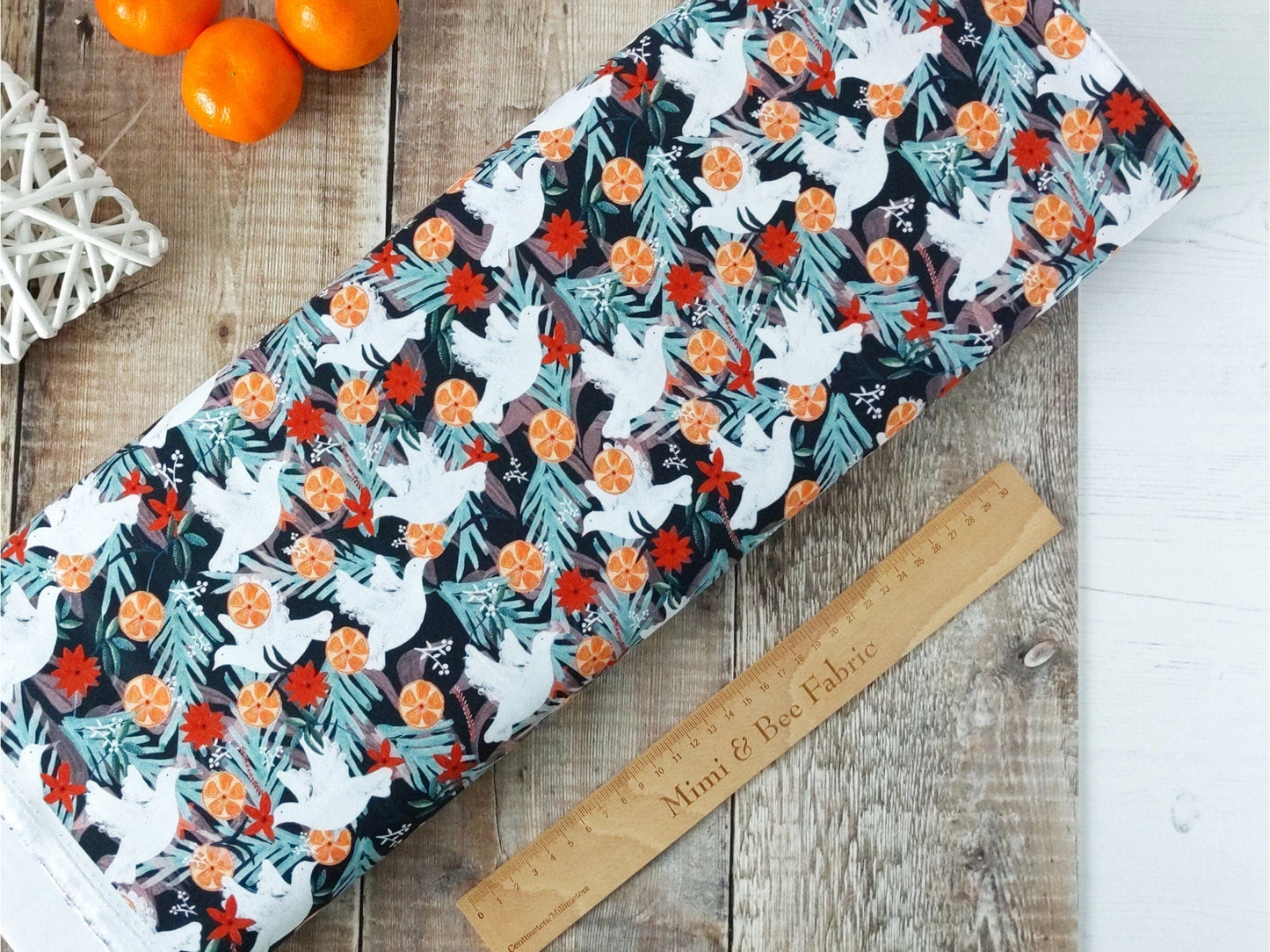 Fabric Doves on navy blue cotton fabric - Spice by Dashwood Studio