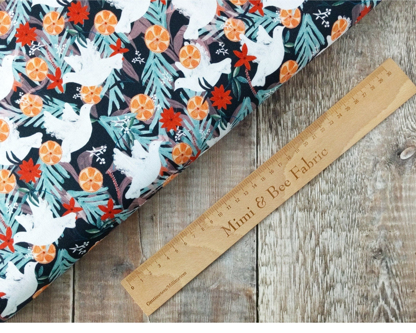Fabric Doves on navy blue cotton fabric - Spice by Dashwood Studio