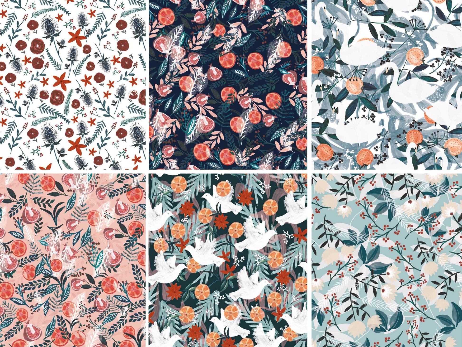 Fabric Doves on navy blue cotton fabric - Spice by Dashwood Studio