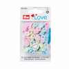 Prym Love 30 heart shaped colour snaps in pink, yellow and blue pastels