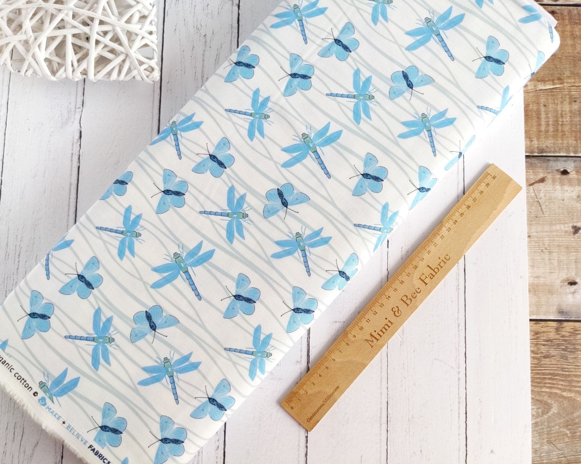 Fabric Dragonflies and butterflies on white cotton - British Waterways - Craft Cotton Co