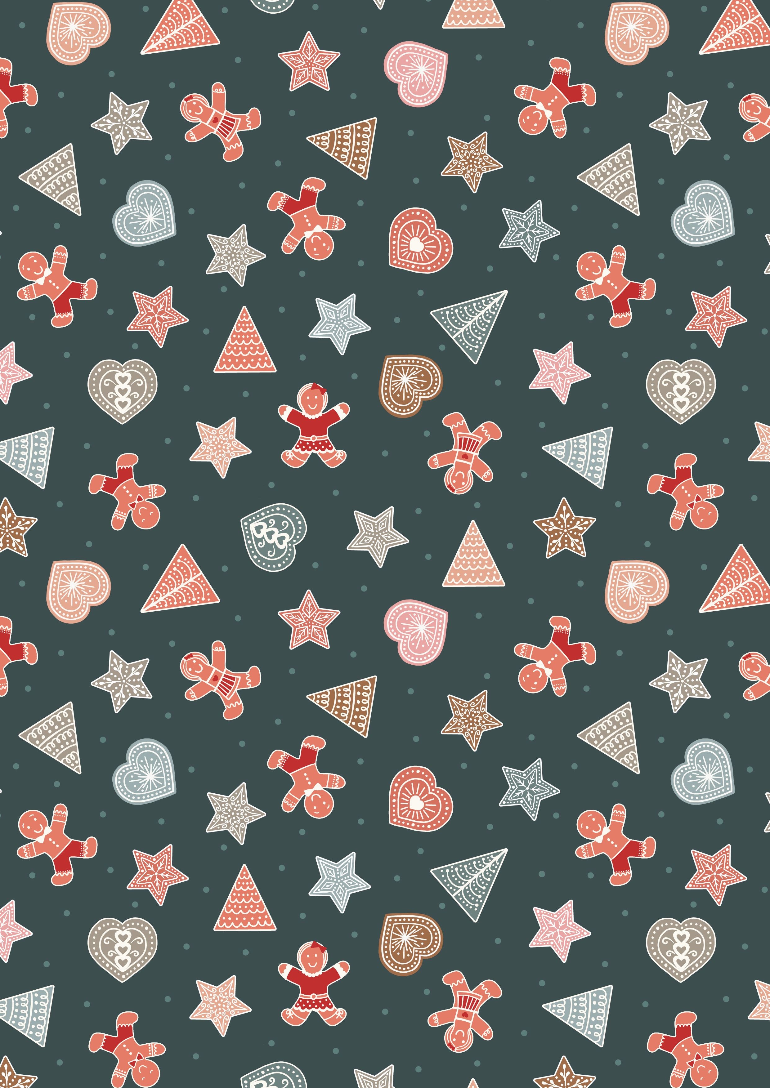 Gingerbread stars on red cotton fabric - Gingerbread Season by Lewis & Irene