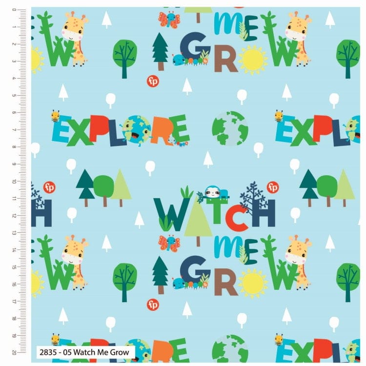 Fabric Fisher-Price 'Animal Friends' light green cotton fabric - CraftCottonCo