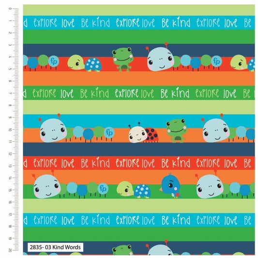Fabric Fisher-Price 'Kind Words' striped light green cotton fabric - TheCraftCottonCo