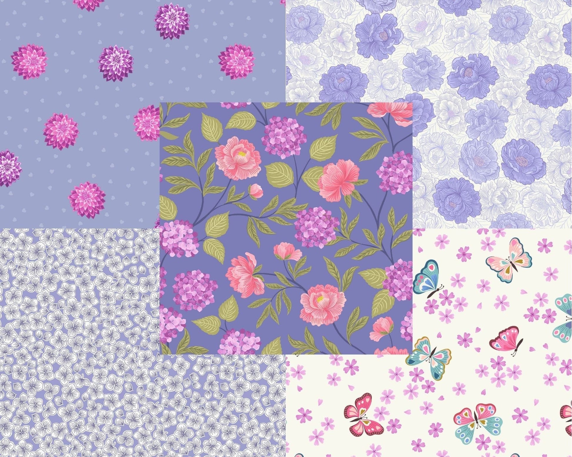 Fabric Floral Blue Peony's cotton fabric - Love Blooms by Lewis & Irene
