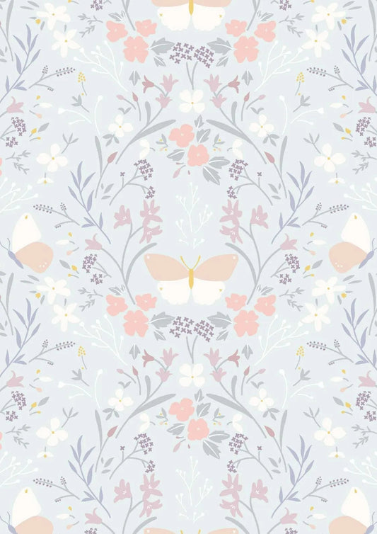 Fabric Floral Butterflies on duck egg blue cotton fabric - Lewis & Irene