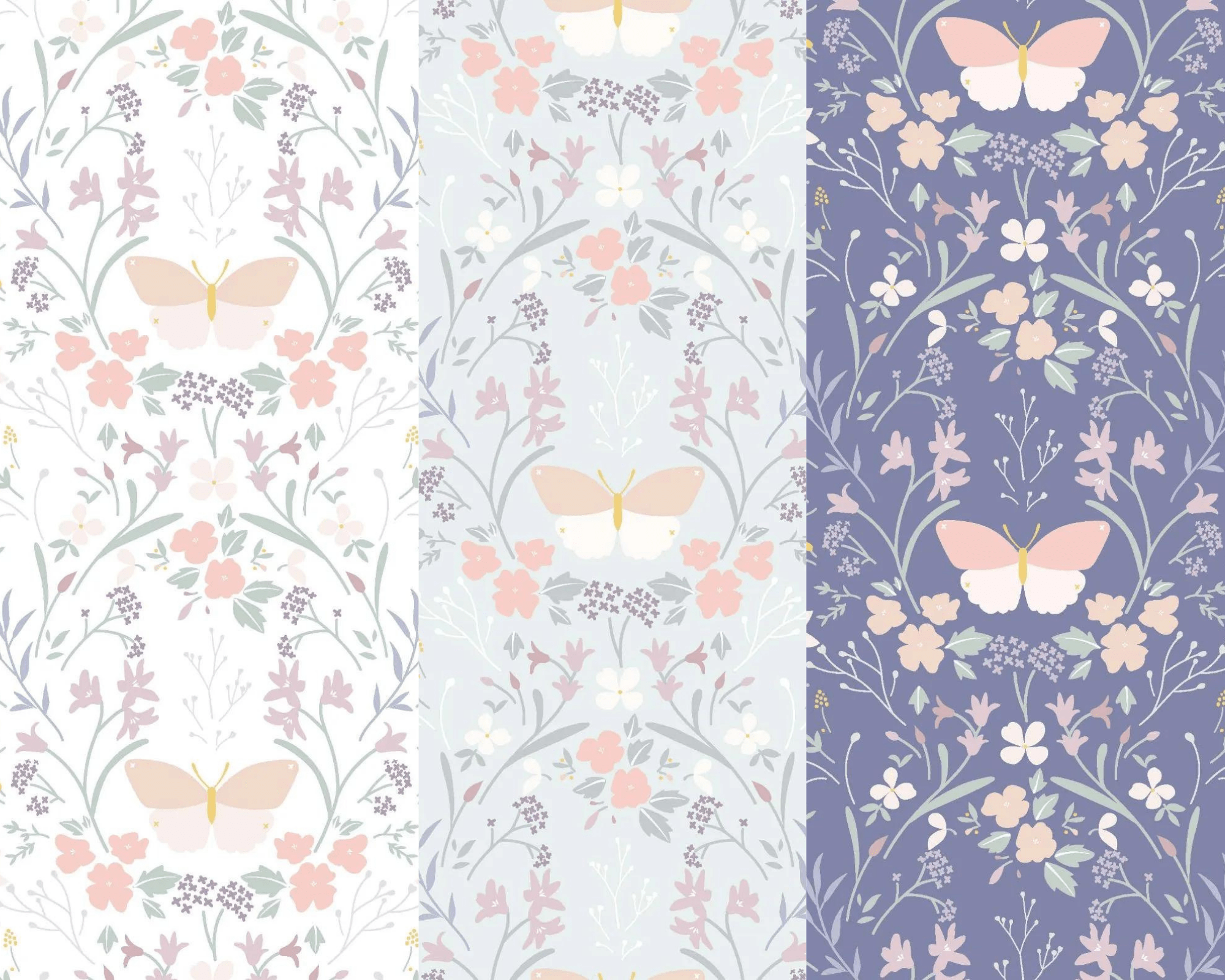 Fabric Floral Butterflies on duck egg blue cotton fabric - Lewis & Irene