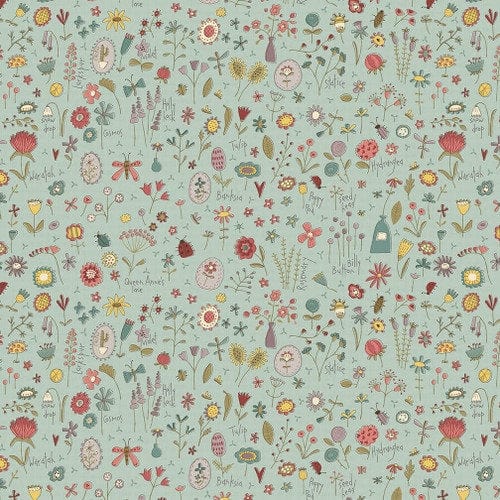 Fabric Floral garden on grey cotton fabric - Market Garden - Henry Glass