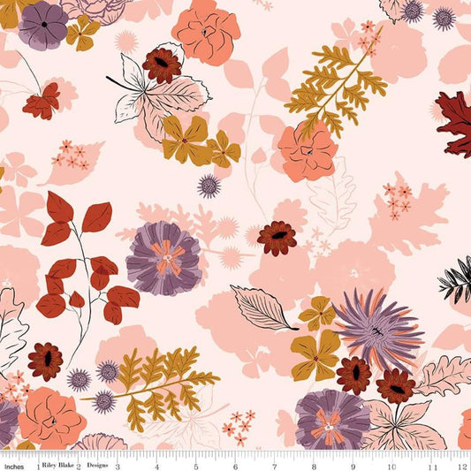 Fabric Flowers and foliage on blush cotton fabric - Maple - Riley Blake