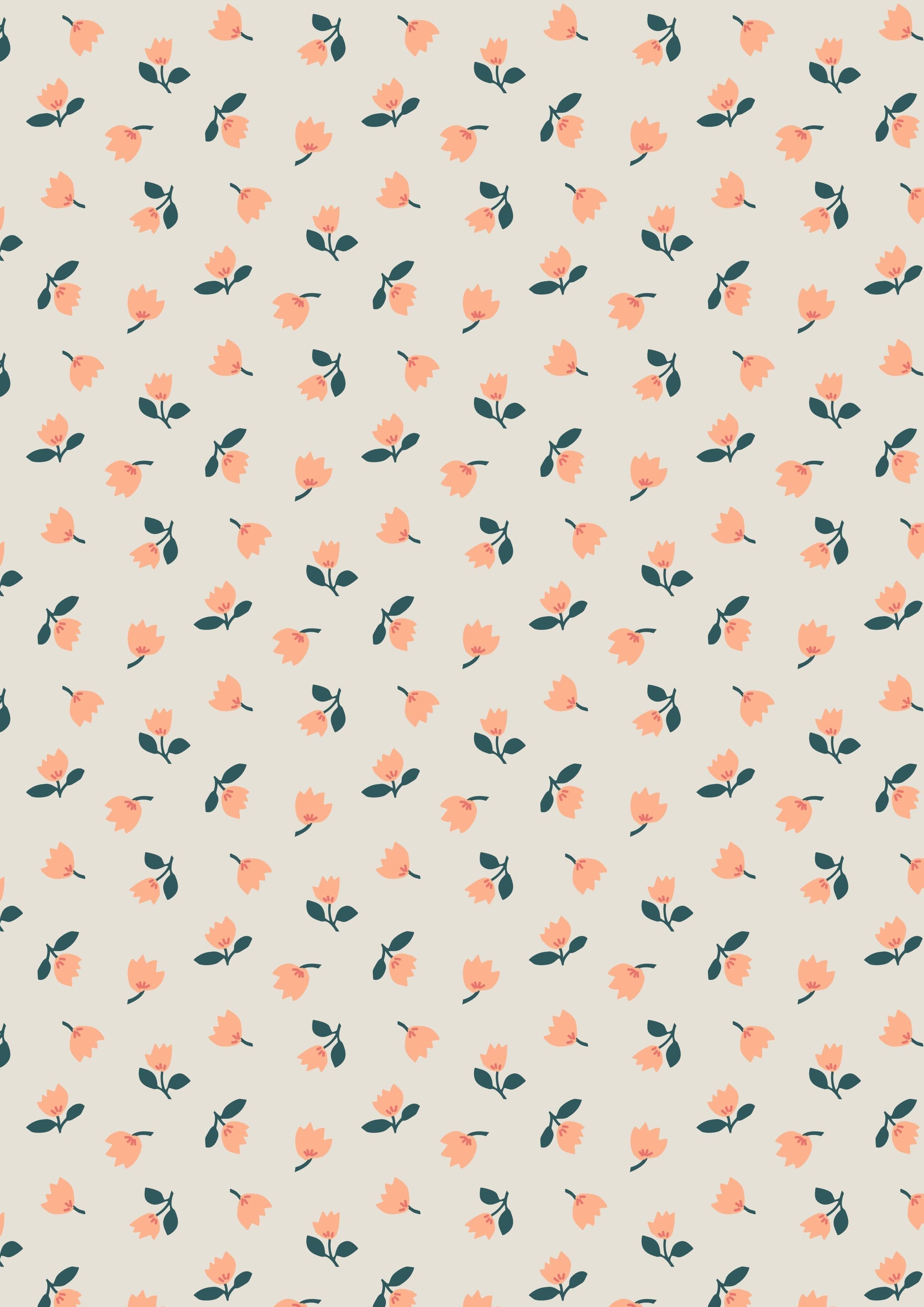 Fabric Flowers on Coral cotton fabric - Folk Floral by Lewis & Irene