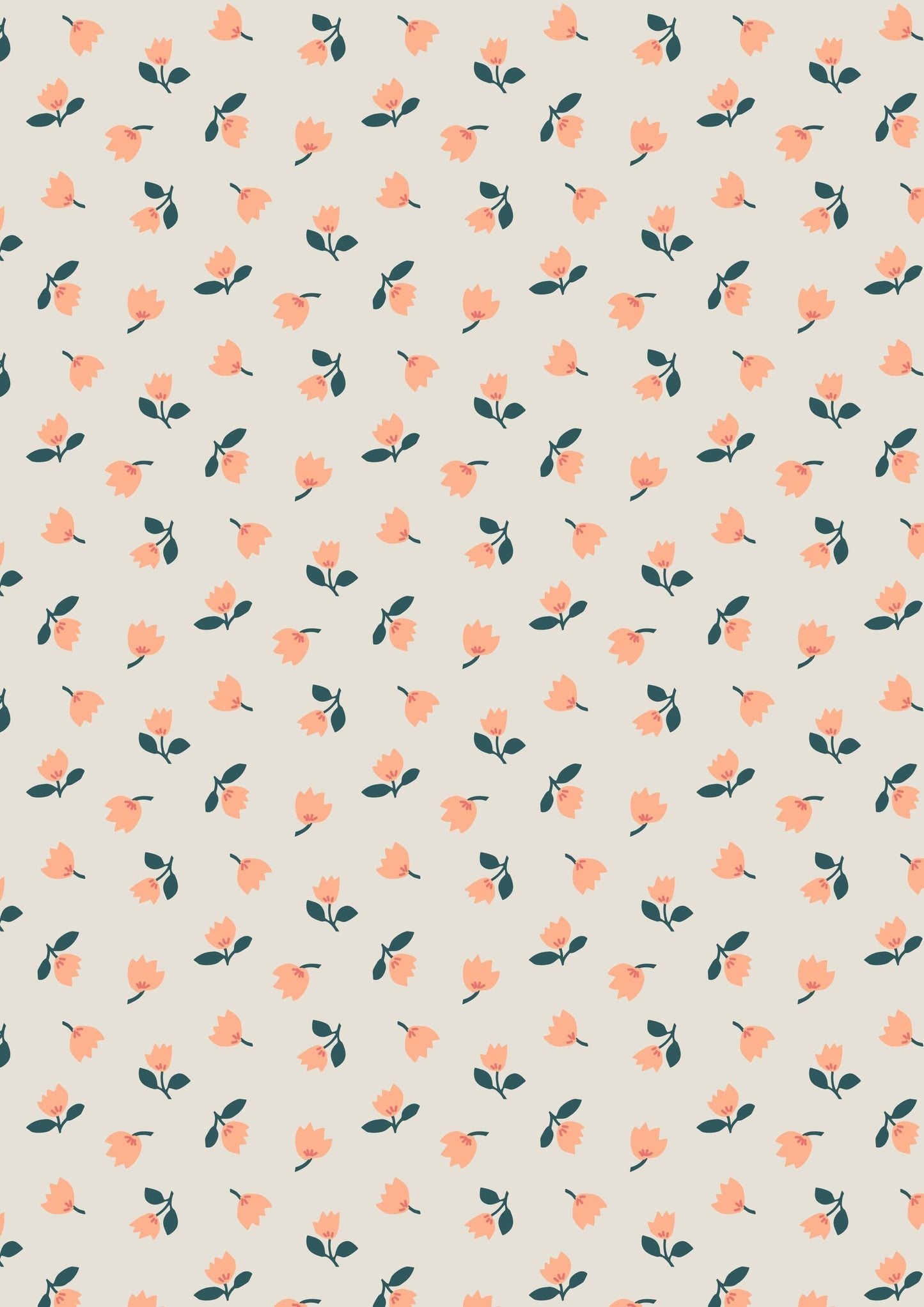 Fabric Flowers on Coral cotton fabric - Folk Floral by Lewis & Irene
