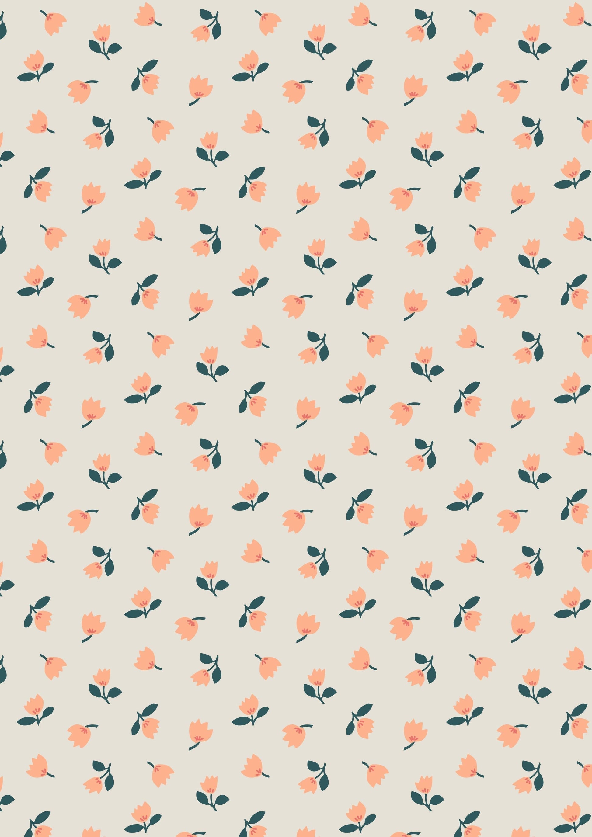 Fabric Flowers on Coral cotton fabric - Folk Floral by Lewis & Irene
