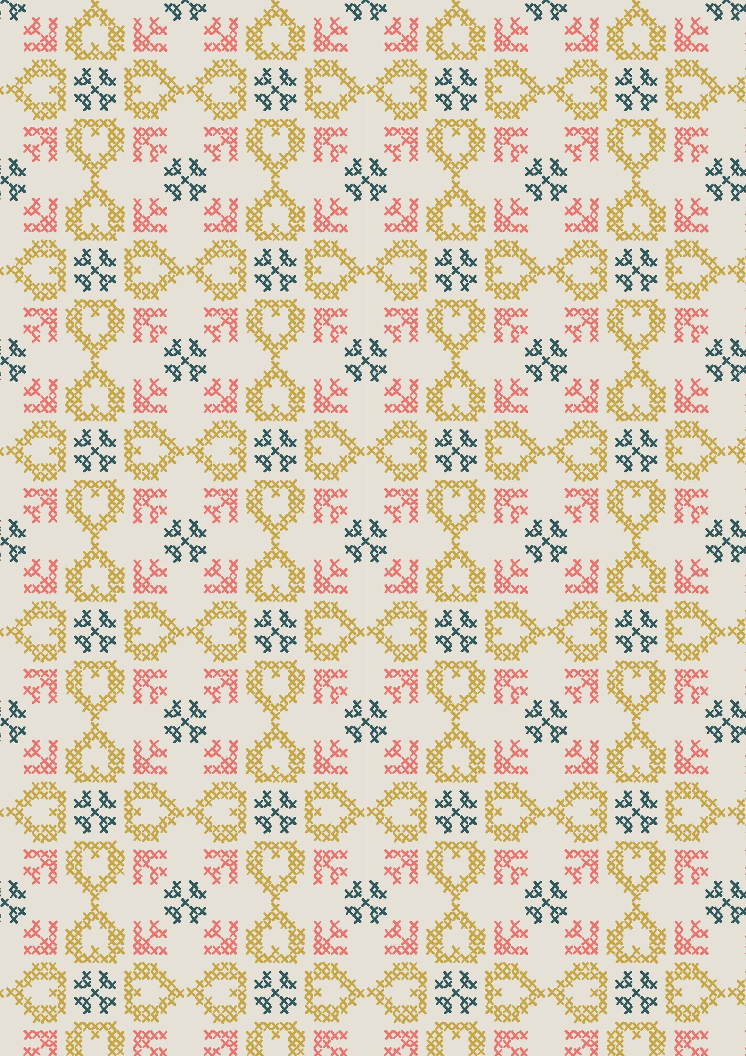 Fabric Flowers on Coral cotton fabric - Folk Floral by Lewis & Irene