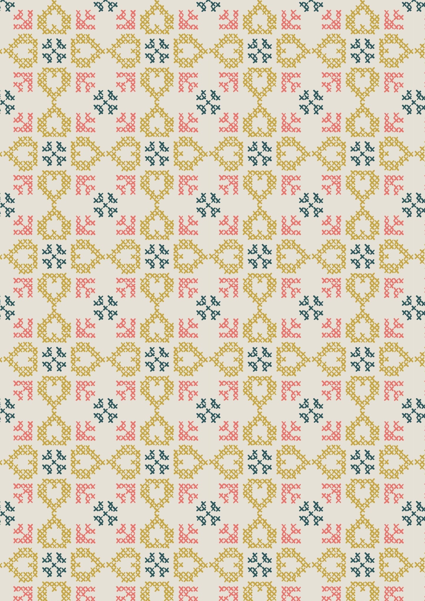 Fabric Flowers on Coral cotton fabric - Folk Floral by Lewis & Irene