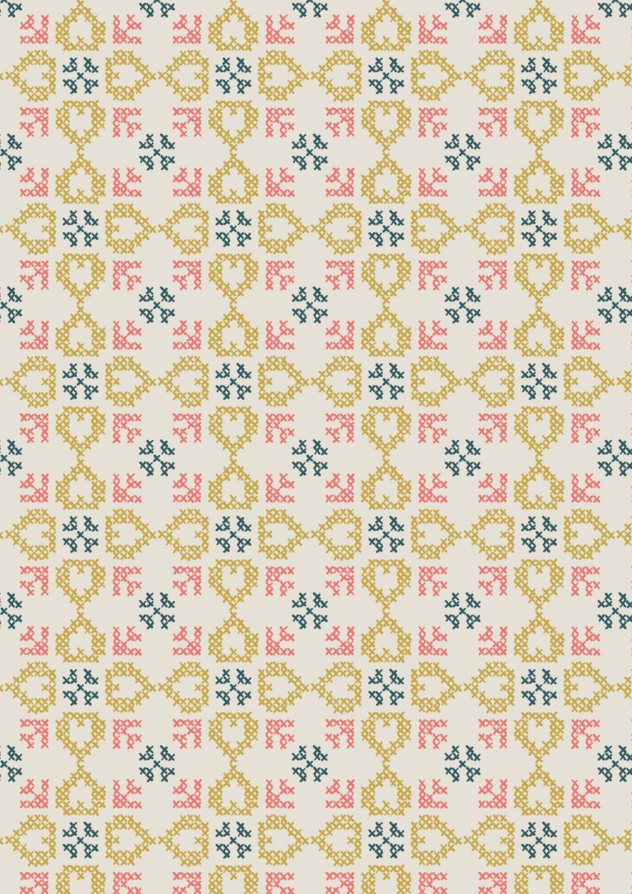 Fabric Flowers on Cream cotton fabric - Folk Floral by Lewis & Irene