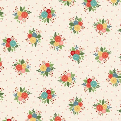 Fabric Flowers on Cream polka dots cotton fabric - 'Amelia' Makower