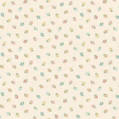 Fabric Flowers on Cream polka dots cotton fabric - 'Amelia' Makower