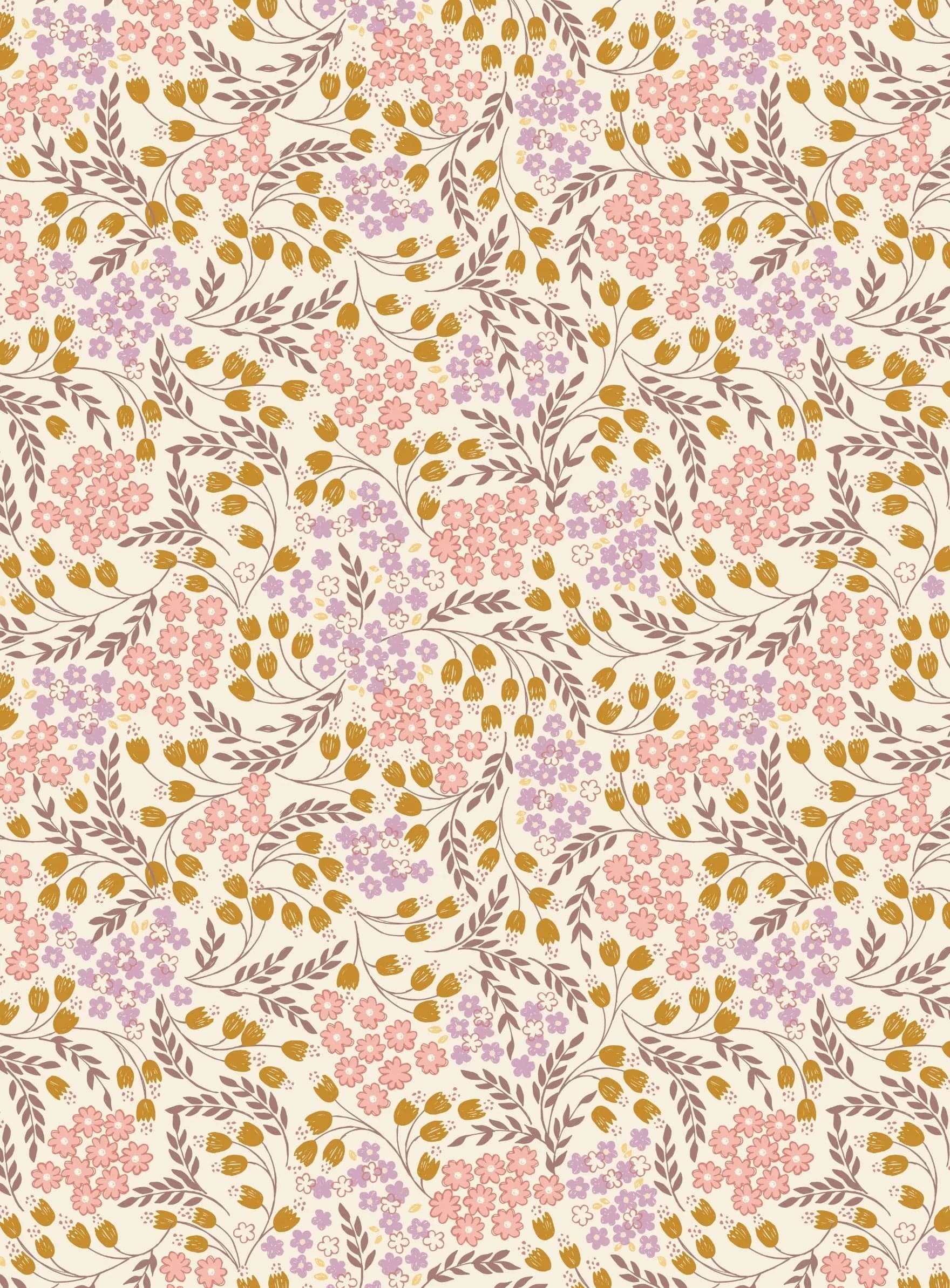 Fabric Flowers on mustard yellow cotton fabric - Hannah's Flowers by Lewis & Irene