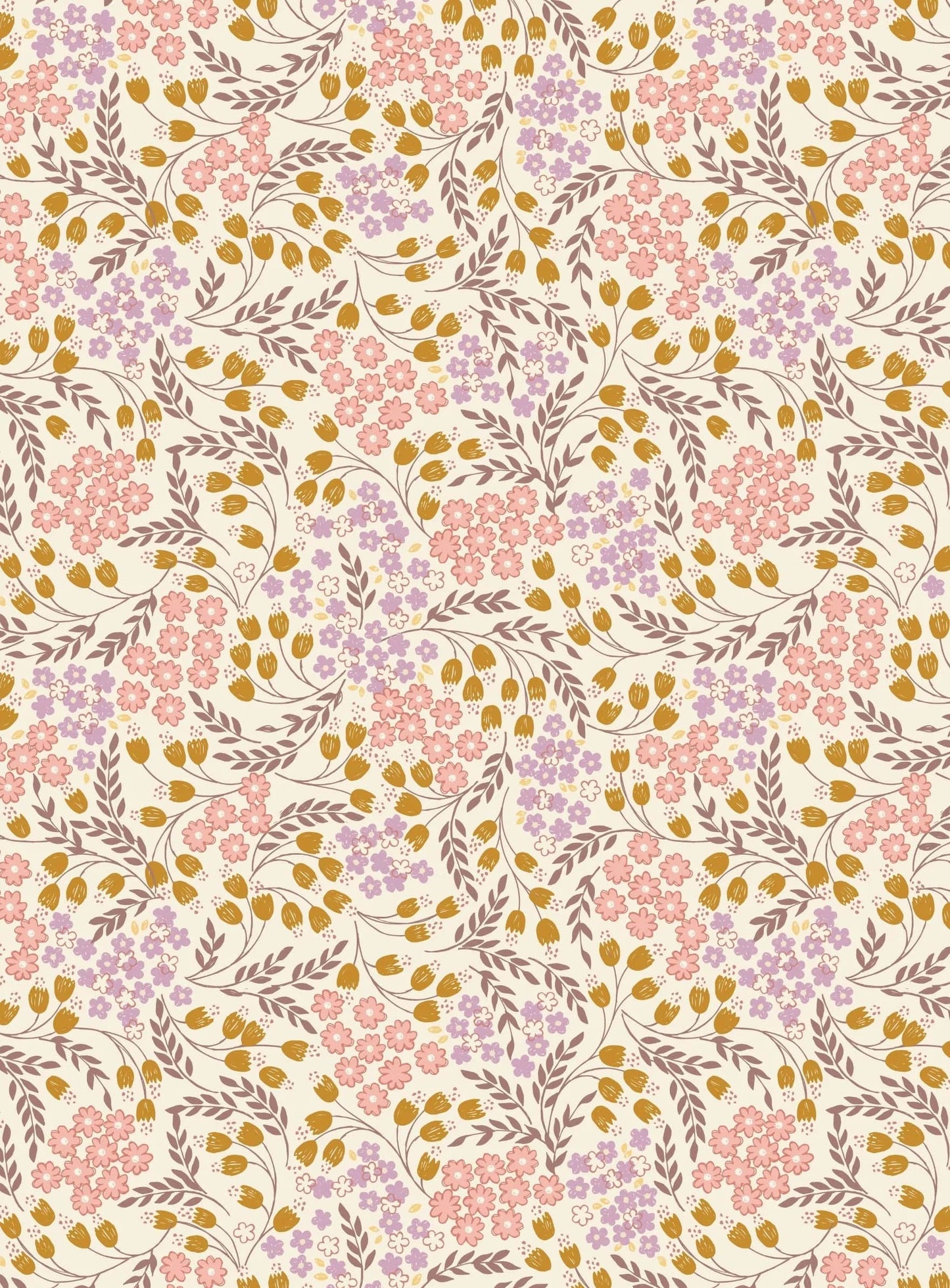Fabric Flowers on mustard yellow cotton fabric - Hannah's Flowers by Lewis & Irene