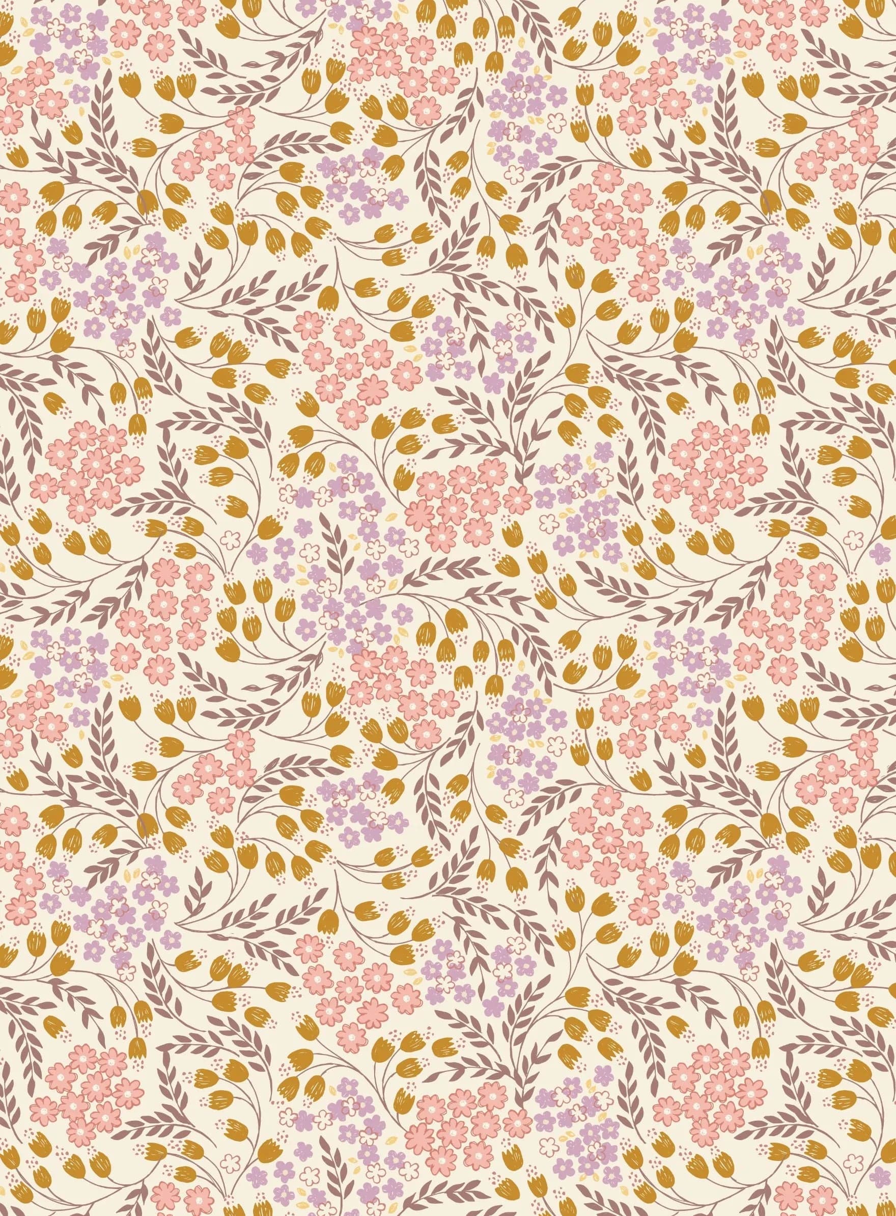 Fabric Flowers on mustard yellow cotton fabric - Hannah's Flowers by Lewis & Irene