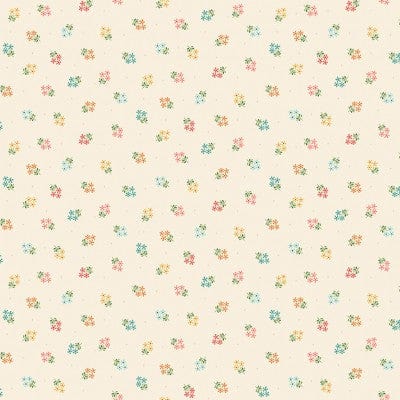 Fabric Flowers on Navy Blue polka dots cotton fabric - 'Amelia' Makower