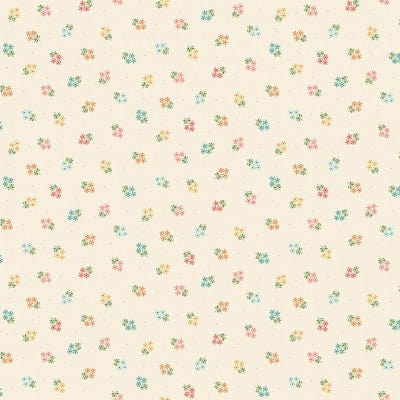 Fabric Flowers on Navy Blue polka dots cotton fabric - 'Amelia' Makower