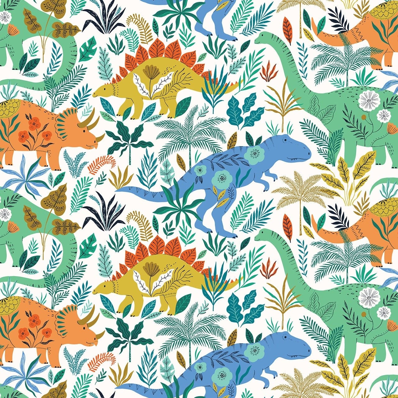 Fabric Flying Dinosaurs on sky blue cotton fabric - 'Roar' by Dashwood Studio