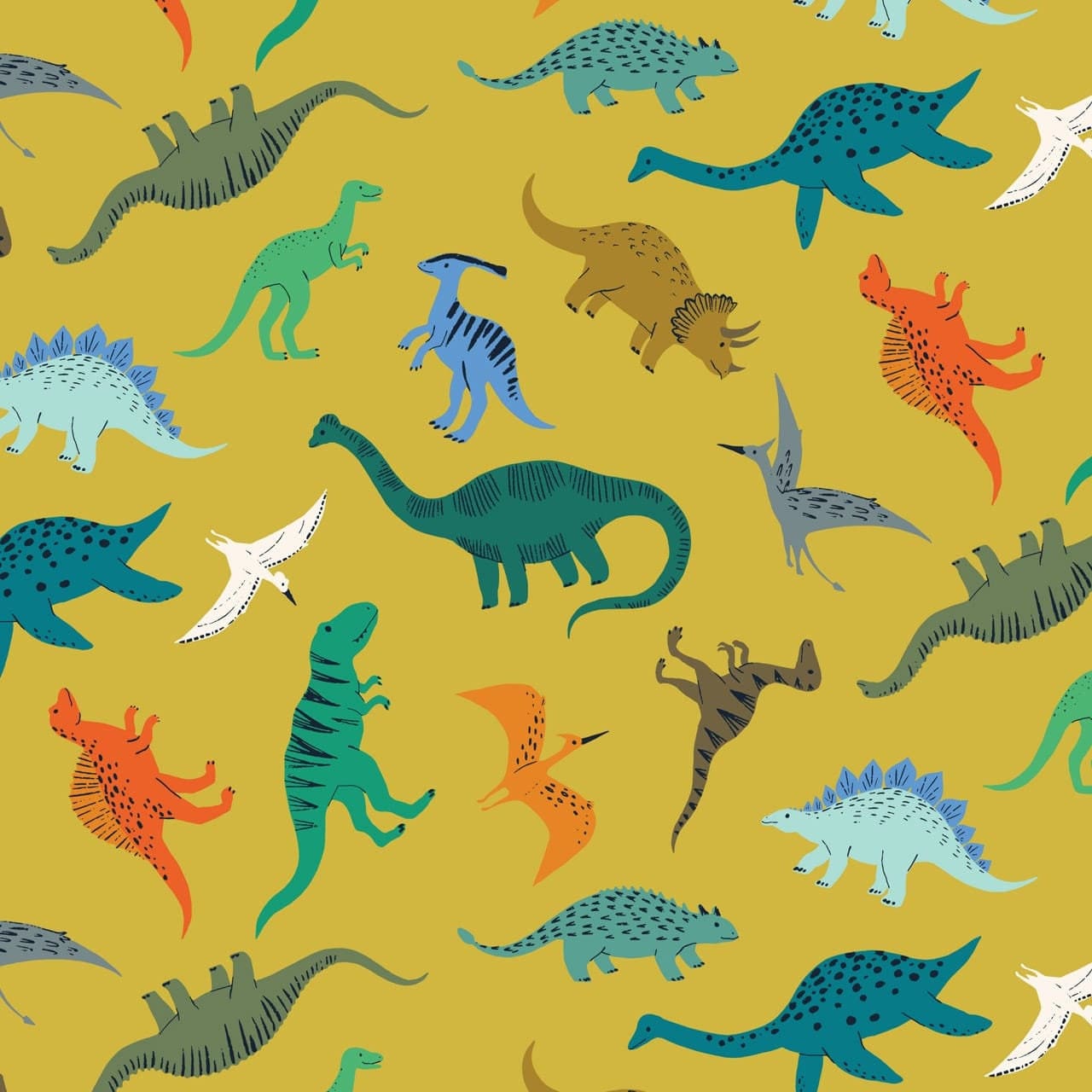 Fabric Flying Dinosaurs on sky blue cotton fabric - 'Roar' by Dashwood Studio